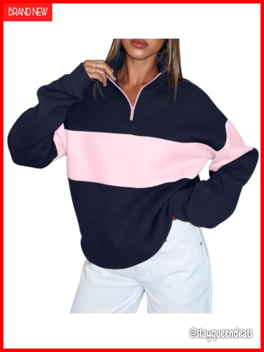 Womens Quarter Zip Pullover Oversized Sweatshirt Cotton Blend